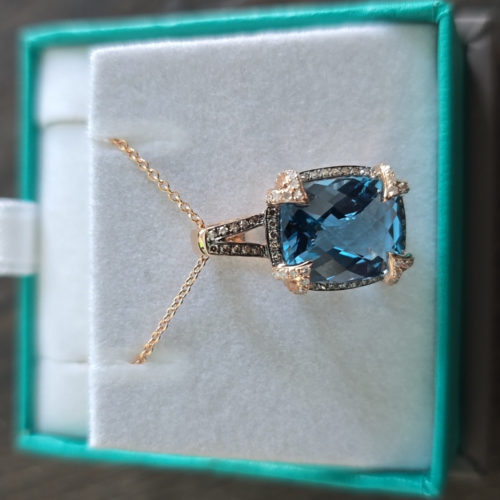 Effy Brown and white diamond,blue topaz pendant
